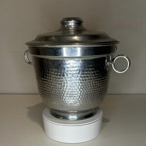 Vintage Mid-Century Modern Italian Hammered Aluminum Ice Bucket with Lid